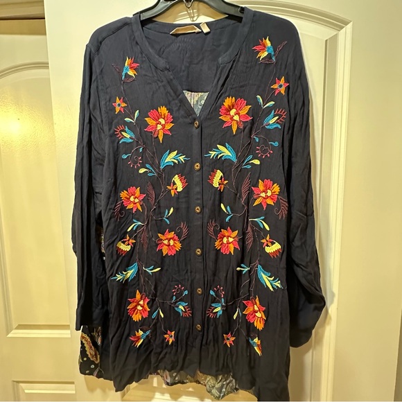 Soft Surroundings Button Up Long Sleeve Womens Size 1X Floral Blouse - Picture 2 of 9